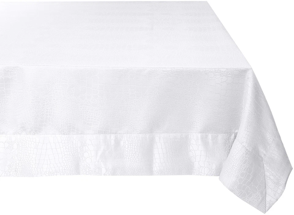 Luxurious Damask Crocodile Design Tablecloths, 70" X 180" - in White - Image 1 of 2