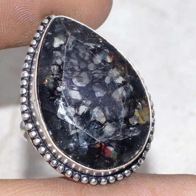 Faceted Cracked Black Crystal 925 Silver Plated Ring US 9.5 Women Gifts AU u767 - Image 1 of 3