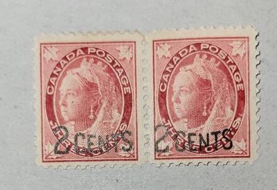 canada stamp #87ii Queen Victoria (1899) 2 x 2¢ on 3¢ Narrow spacing pair MLH OG - Image 1 of 2