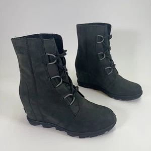 Sorel Joan of Arctic Wedge Mid Calf Boots Booties Shoes Womens Size 9.5 Black - Picture 1 of 9