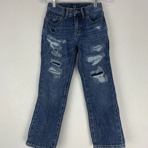 Gap Kinder Jeans Jungen 7 Straight Distressed Destroyed Medium Wash Blau Denim - Bild 1 von 8
