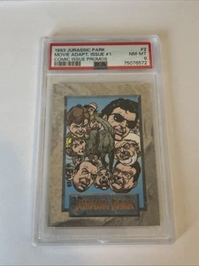 PSA 8 Parque Jurásico 1992 Inserto de cómic Tarjeta Promocional 2 Spielberg Cast Graduado POP 2 - Imagen 1 de 2