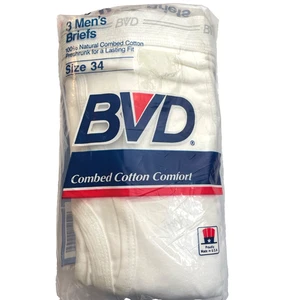 Vtg BVD 3 Pack Briefs Underwear Men’s 34 Combed Cotton Preshrunk USA 1985 White - Picture 1 of 2
