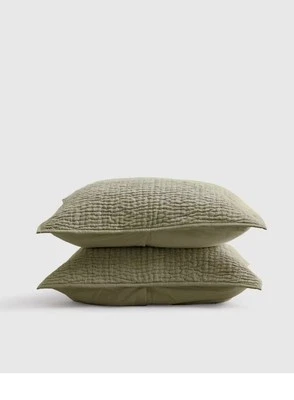 NUEVO SIN ETIQUETAS MEMBRILLO LINO EUROPEO ALGODÓN PUNTADA EDREDÓN CONJUNTO FALSO KING CAL KING OLIVA Foto 1 de 4