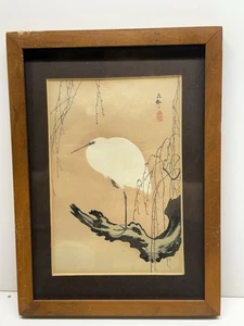 Original Shoson Koson Ohara "Egret on Willow Tree" wood block print Japanese - Picture 1 of 5