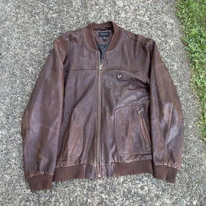 True Religion Brown Leather jacket Full Zip Men’s XL - Picture 1 of 7