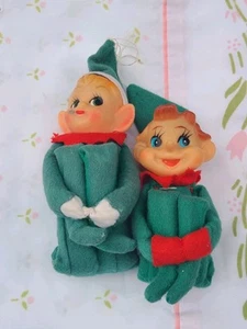 2 Rodilleras de fieltro japonés vintage duxie elfos Navidad verde rubio marrón - Imagen 1 de 14