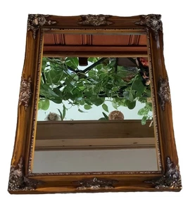 Hollywood Regency Decorative Plastic Framed Gold Gilt Wall Mirror, 15x19” - Picture 1 of 24
