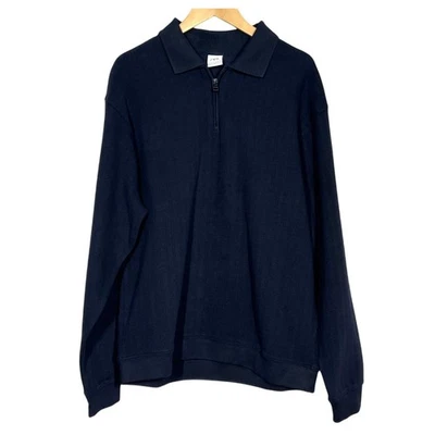 ZARA 100% Cotton Dark Blue Basic Quarter Zip Sweatshirt Preppy Casual Office M - Image 1 of 4