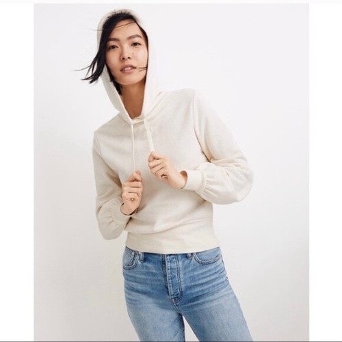 OFF WHITE Felpa con cappuccio e maniche a bolla in cotone Madewell Crop