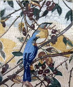 Pájaros Rama Árbol Frutal Bosque Vida Jardín Hogar Diseño Mármol Mosaico - Imagen 1 de 1
