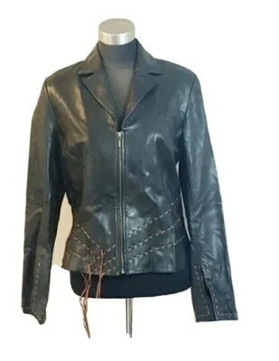 VAKKO NEW YORK LEATHER JACKET SIZE M UNIQUE LOOK VERY SOFT LEATHER BROWN FRINGE  - Image 1 of 4