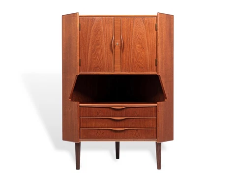 Mid Century Danish Teak Corner Bar Cabinet by Falsig 1960s Cover