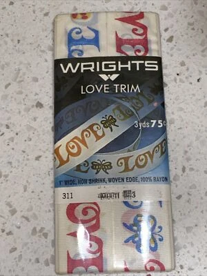 VINTAGE WRIGHTS LOVE TRIM 1969 Non-Shrink 1” Rayon 3 Yds Romantic Woven Edge - Image 1 of 4