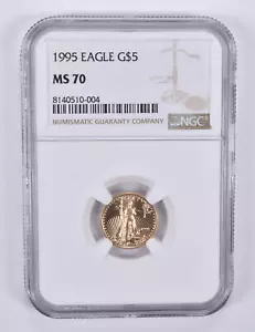 1995 1/10 oz $5 American Gold Eagle MS70 NGC Brown Label - Picture 1 of 5