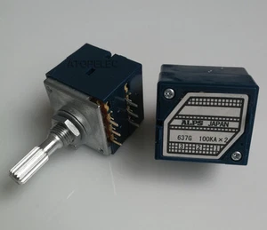Japan ALPS RK27 100KAX2 LOG Stereo Volume Potentiometer Dual-100K Knurled Shaft - Picture 1 of 3