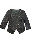 Banana Republic Womens Black Monogram Sequin 3/4 Sleeve Short Blazer Jacket Sz 4