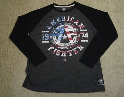 American Fighter Shirt Men 3XL Gray Black Raglan Long Sleeve USA Flag Graphic - Image 1 of 4