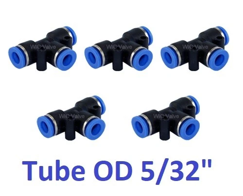 Pneumatic Tee Union Push In To Connect Fitting Tube OD 5/32" Quick Release 5pcs  - Image 1 of 1