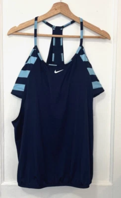 NWT Nike Women's Navy Striped Racerback Layered Tankini Swimsuit Top, Size XL - Image 1 of 4