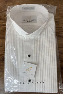 Camisa Esmoquin Neil Allyn Blanca Cuello Ala Plisados Pintuck Para Hombre Mediana 34/35 NUEVA - Imagen 1 de 9