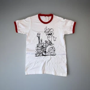 Tractor Rat Mouse Art Ringer Tee White T-Shirt Short Sleeve Size Small - Picture 1 of 4