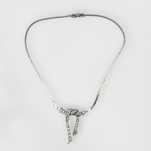 Givenchy Collana Fiocco Nastro Cristallo Argento 1982 Vintage Da Collezione