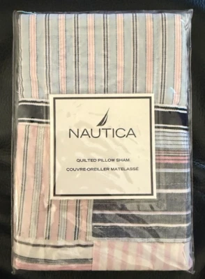 NAUTICA GREENWICH QUILTED STANDARD SIZE PILLOW SHAM PINK BLUES WHITE NIP - Image 1 of 4