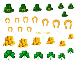 Nail Art Water Transfer Sticker St. Patrick 's Day Green Hat Gold  KoB-1201 - Picture 1 of 2