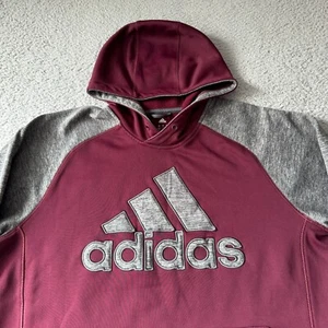 NEW Adidas Sweater Mens Large Red Gray Climawarm Hoodie Sweatshirt Fleece Lined - Picture 1 of 11