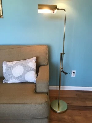  Vtg BRASS Pharmacy Floor Lamp Adjustable Reading CLOVER LAMP CO PA - Image 1 of 4