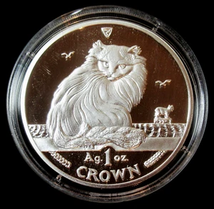 1995 Isle of Man 1 Oz Silver Proof Coin Cat Crown in Original Box COA - Picture 1 of 4