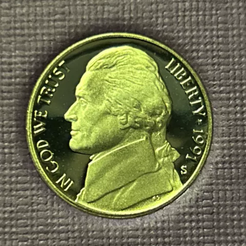 1991 S Proof Jefferson Nickel - Five Cent Coin from Proof Set Cover
