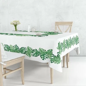 Manteles de algodón florales blancos cuadrados rectangulares hojas de palma verde tropical - Imagen 1 de 6