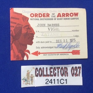 Boy Scout Order Of The Arrow Tatanka Lodge 141 1975 Membership Card Vigil 2411C1 - Picture 1 of 3