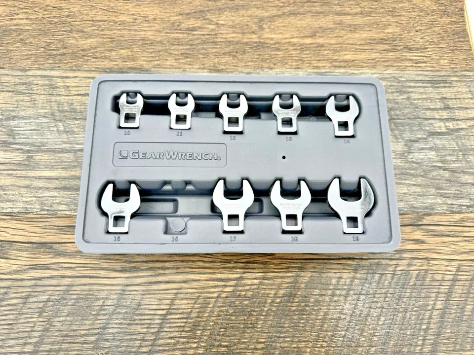 Juego de llaves de gallo de extremo abierto de 9 piezas GEARWRENCH 81909, 10 a 19 mm - falta 16 mm Foto 1 de 3