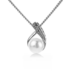 Pearl Natural Diamond Necklace Sterling Silver Pendant White Boxed Gift - Picture 1 of 12