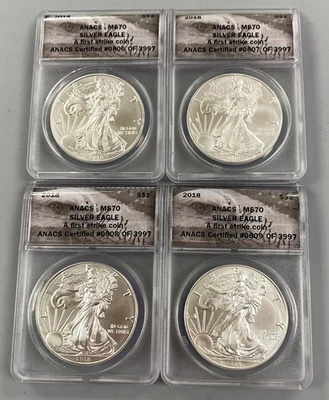 4 2018 ANACS MS70 1st Strike US 1ozt Silver Eagle Coin spot 0806/7/8/9 of399 443 - Image 1 of 4