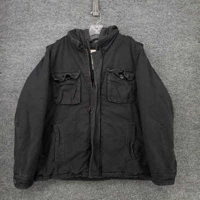 American Eagle 夹克男式 L 大号黑色军场绗缝全拉链连帽 — 第 1/4 张图片