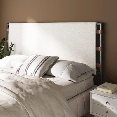 Aspen Metal Boucle Fabric Wrapped Headboard, King, White/Gunmetal - Image 1 of 4