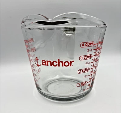 NEW Anchor Hocking Measuring Cup Open Handle 4-Cups 32oz 1-Quart Red Lettering - Image 1 of 4