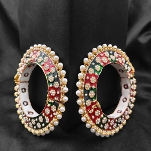 Bollywood Pakistani Indian Gold Tone Bridal Kundan Bangle Bracelet Pair Jewelry - Picture 1 of 4