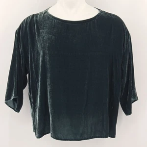 Eileen Fisher Bateau Boxy Top Womens Size Large Green Velvet  Holiday Christmas - Picture 1 of 7