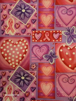Cancer  Awareness Ribbon With Hearts Fabric_Timeless Treas. 2004_43"_Cotton_BTHY - Image 1 of 3