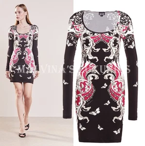 JUST CAVALLI BY ROBERTO CAVALLI DRESS BODYCON LONG SLEEVE UFFIZI PRINT 46 10 - Picture 1 of 14