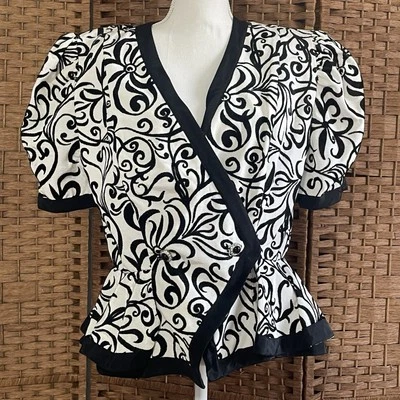 Chaqueta Blazer De Colección Jessica Howard Mitchell Rodbell Blanco Negro Floral M L Foto 1 de 4