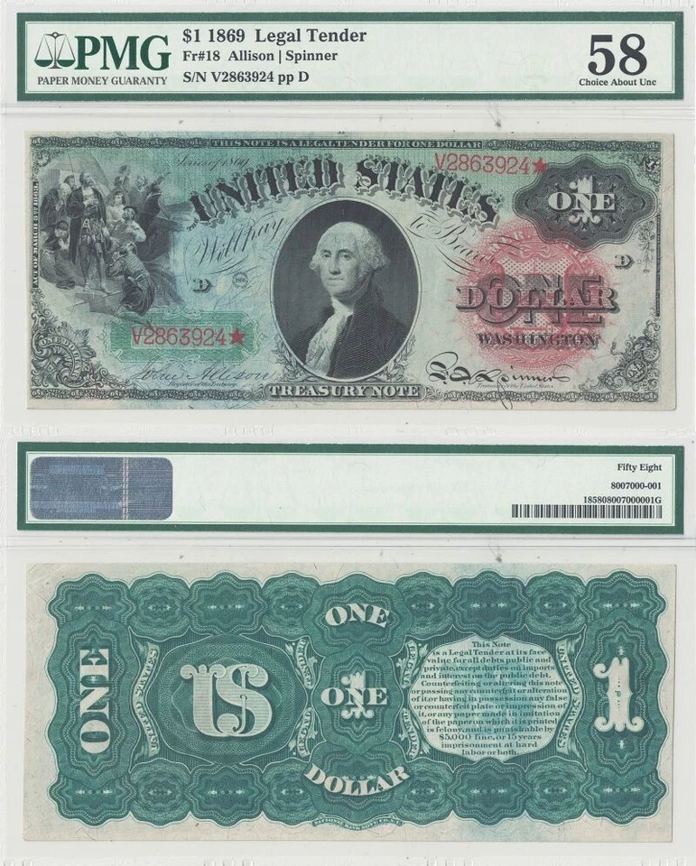 1869. $1. Nota de Licitación Legal. F-18. PMG. Ch AU-58. Foto 1 de 1