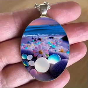 Beauty Oval Necklace Jewelry Vintage Silvery Beach Pendant B - Picture 1 of 5