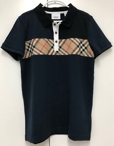Boy’s Burberry Jeff Paneled Check Cotton Polo Golf Shirt - Navy - Size 12Y