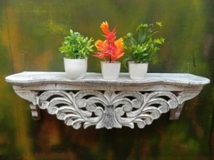 Wood Hand Carved Wall Bracket Wooden Wall Shelf Wooden Hand Carving Wall Shelf - Picture 1 of 6